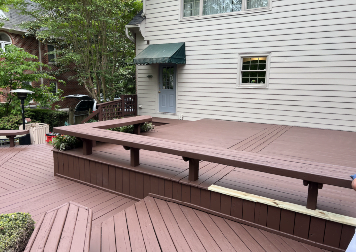 A freshly painted wooden deck