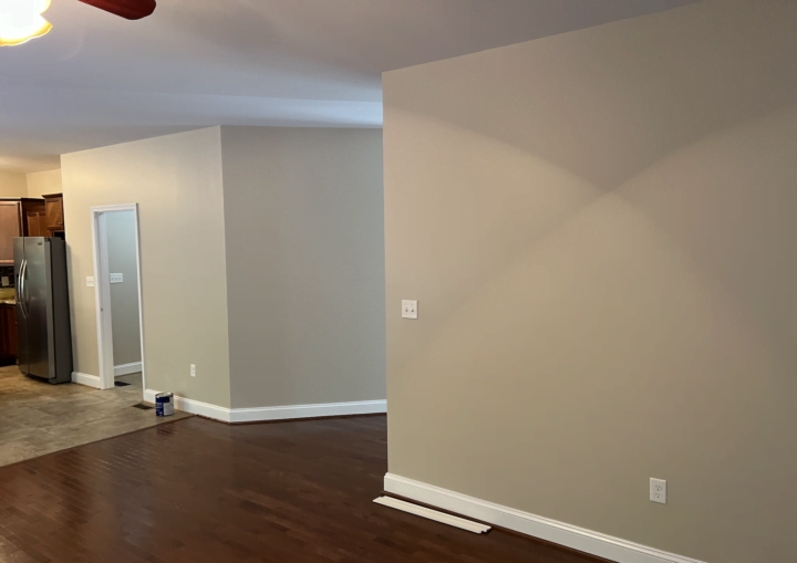 An off-white room with white trim