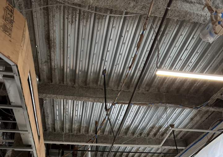 The white ceiling of a commercial restaurant space