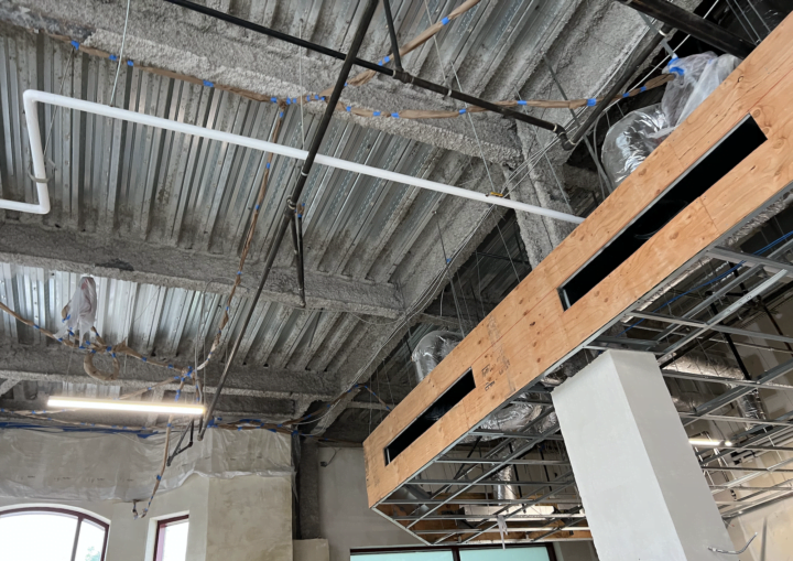 The white ceiling of a commercial restaurant space
