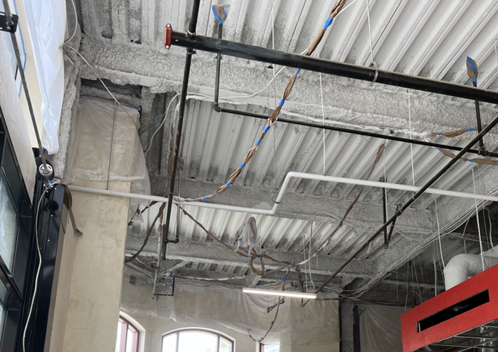 The white ceiling of a commercial restaurant space