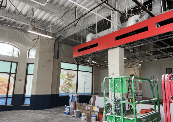 The white ceiling of a commercial restaurant space
