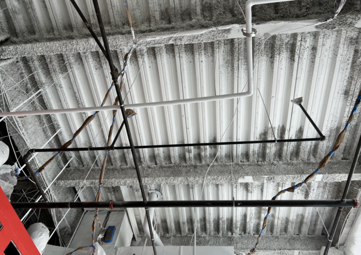 The white ceiling of a commercial restaurant space